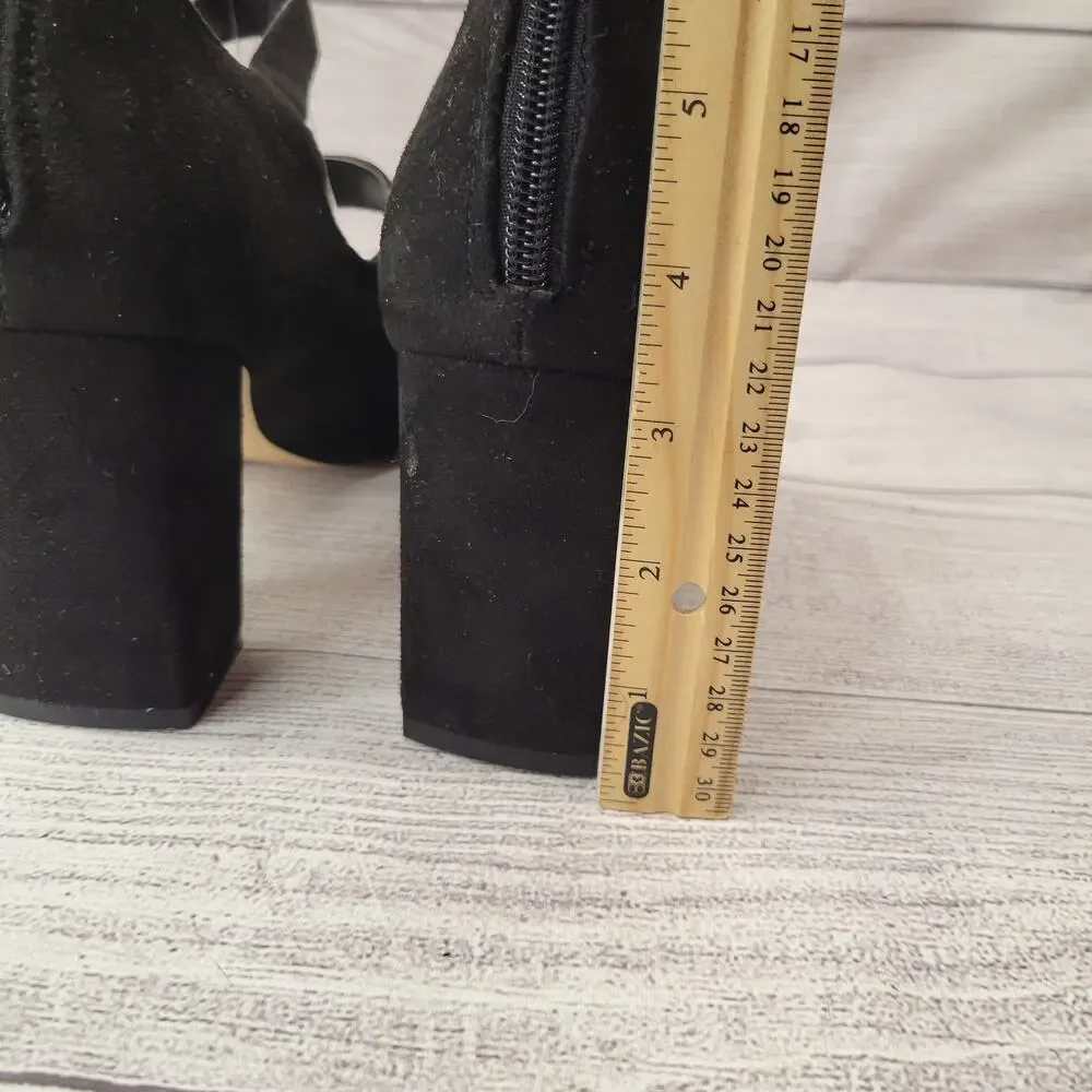 Chinese Laundry Black Suede Three Strap Mary Jane Pumps, 8.5